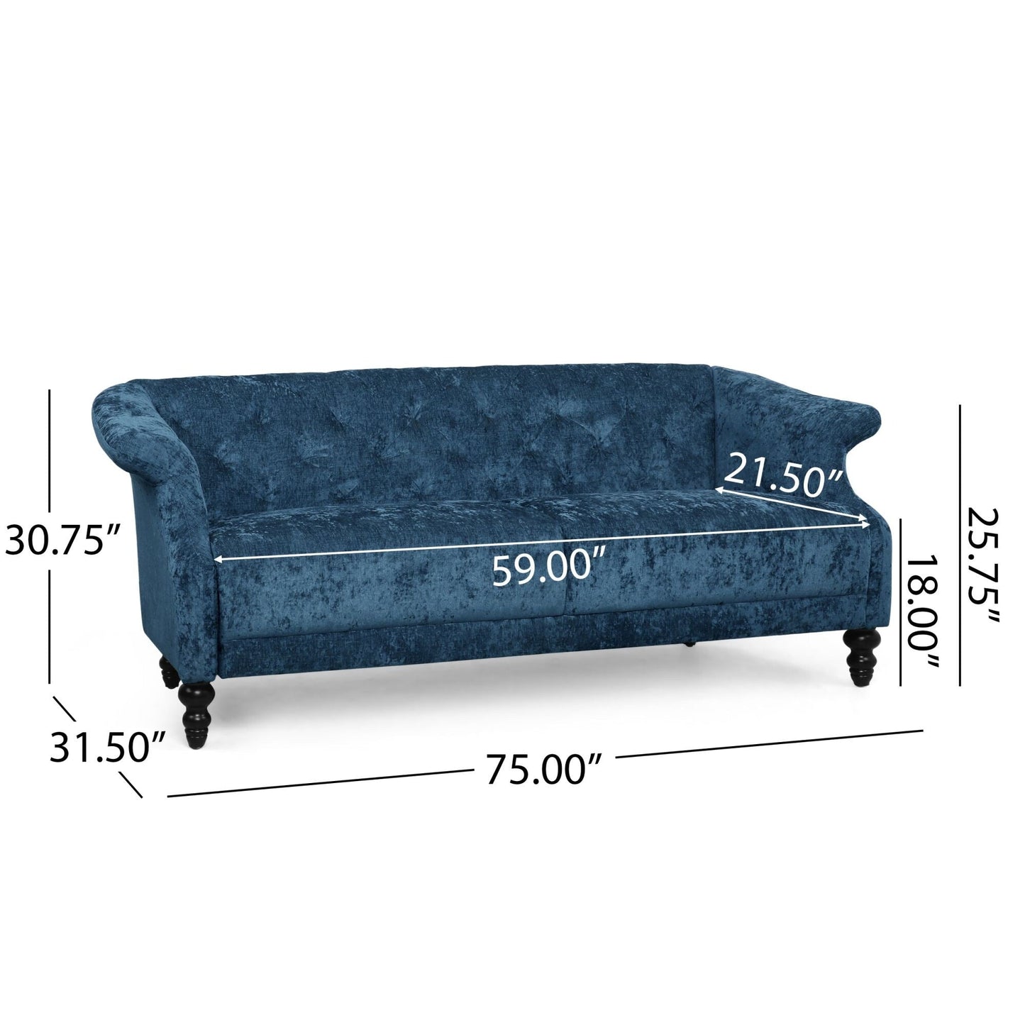 Navy Blue 75 Velvet Loveseat Flared Arms Tufted Sofa with Deep Seat and Wood Legs for Living Room