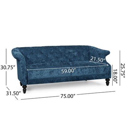 Navy Blue 75 Velvet Loveseat Flared Arms Tufted Sofa with Deep Seat and Wood Legs for Living Room