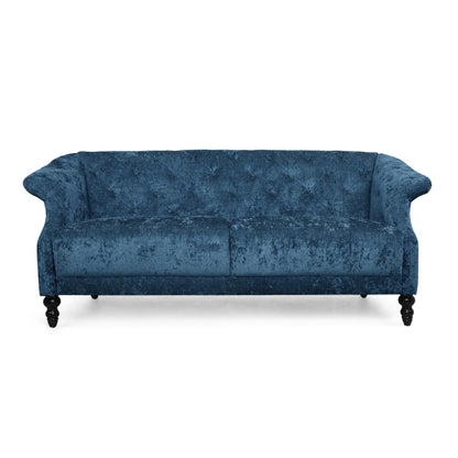 Navy Blue 75 Velvet Loveseat Flared Arms Tufted Sofa with Deep Seat and Wood Legs for Living Room