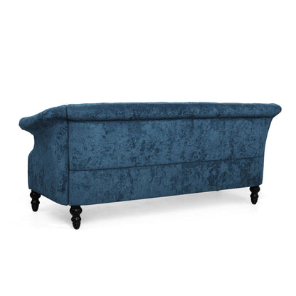 Navy Blue 75 Velvet Loveseat Flared Arms Tufted Sofa with Deep Seat and Wood Legs for Living Room