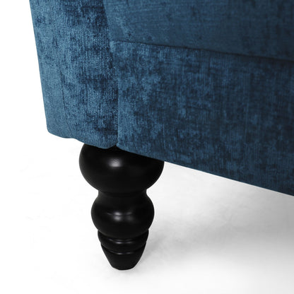 Navy Blue 75 Velvet Loveseat Flared Arms Tufted Sofa with Deep Seat and Wood Legs for Living Room