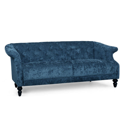Navy Blue 75 Velvet Loveseat Flared Arms Tufted Sofa with Deep Seat and Wood Legs for Living Room