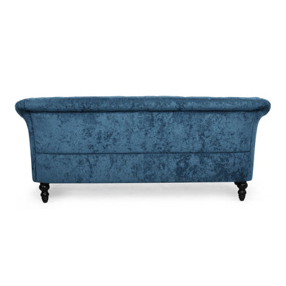 Navy Blue 75 Velvet Loveseat Flared Arms Tufted Sofa with Deep Seat and Wood Legs for Living Room