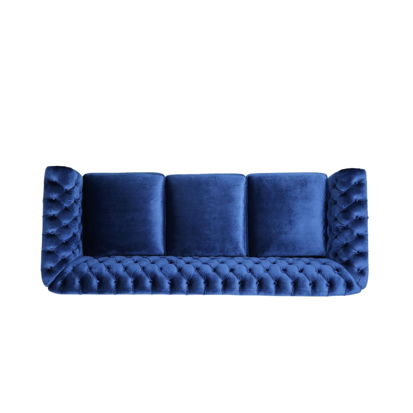 Navy Blue Chesterfield 84.75 Button Tufted Upholstered 3-seater Sofa with Nailheads and Wood Legs for Living Room