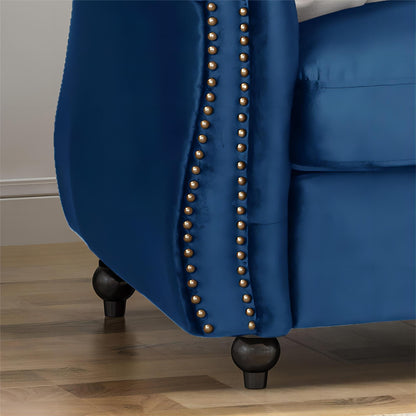 Navy Blue Chesterfield 84.75 Button Tufted Upholstered 3-seater Sofa with Nailheads and Wood Legs for Living Room