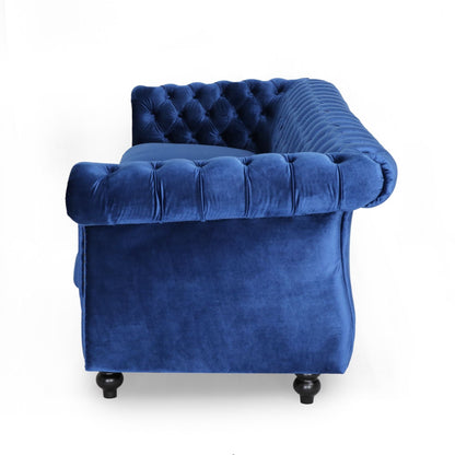 Navy Blue Chesterfield 84.75 Button Tufted Upholstered 3-seater Sofa with Nailheads and Wood Legs for Living Room