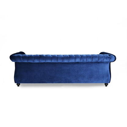 Navy Blue Chesterfield 84.75 Button Tufted Upholstered 3-seater Sofa with Nailheads and Wood Legs for Living Room