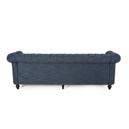 Navy Blue Chesterfield 84.75 Button Tufted Upholstered 3-seater Sofa with Nailheads and Wood Legs