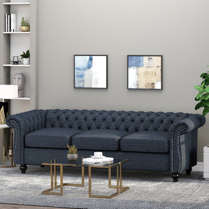 Navy Blue Chesterfield Button Tufted 3-seater Sofa with Nailheads