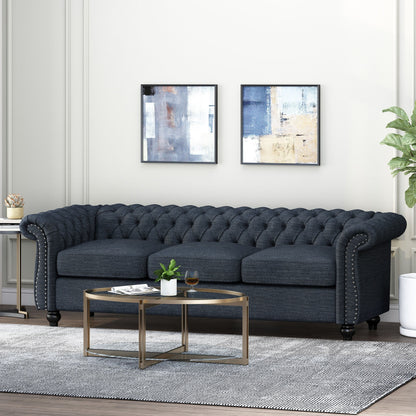 Navy Blue Chesterfield Button Tufted 3-seater Sofa with Nailheads