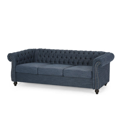 Navy Blue Chesterfield Button Tufted 3-seater Sofa with Nailheads