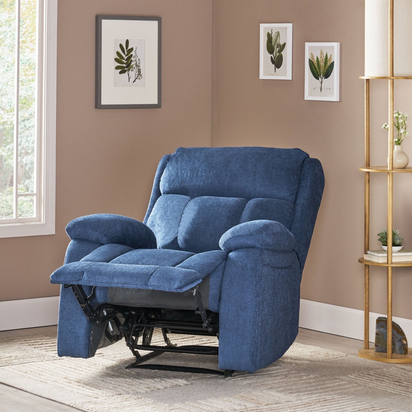 Navy Blue Fabric Massage Manual Recliner with Massage, Lumbar Heating, Side Pockets