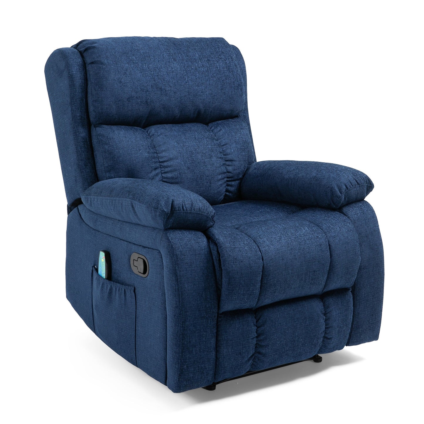 Navy Blue Fabric Massage Manual Recliner with Massage, Lumbar Heating, Side Pockets