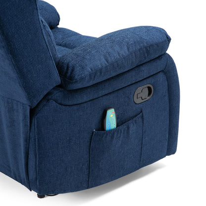 Navy Blue Fabric Massage Manual Recliner with Massage, Lumbar Heating, Side Pockets