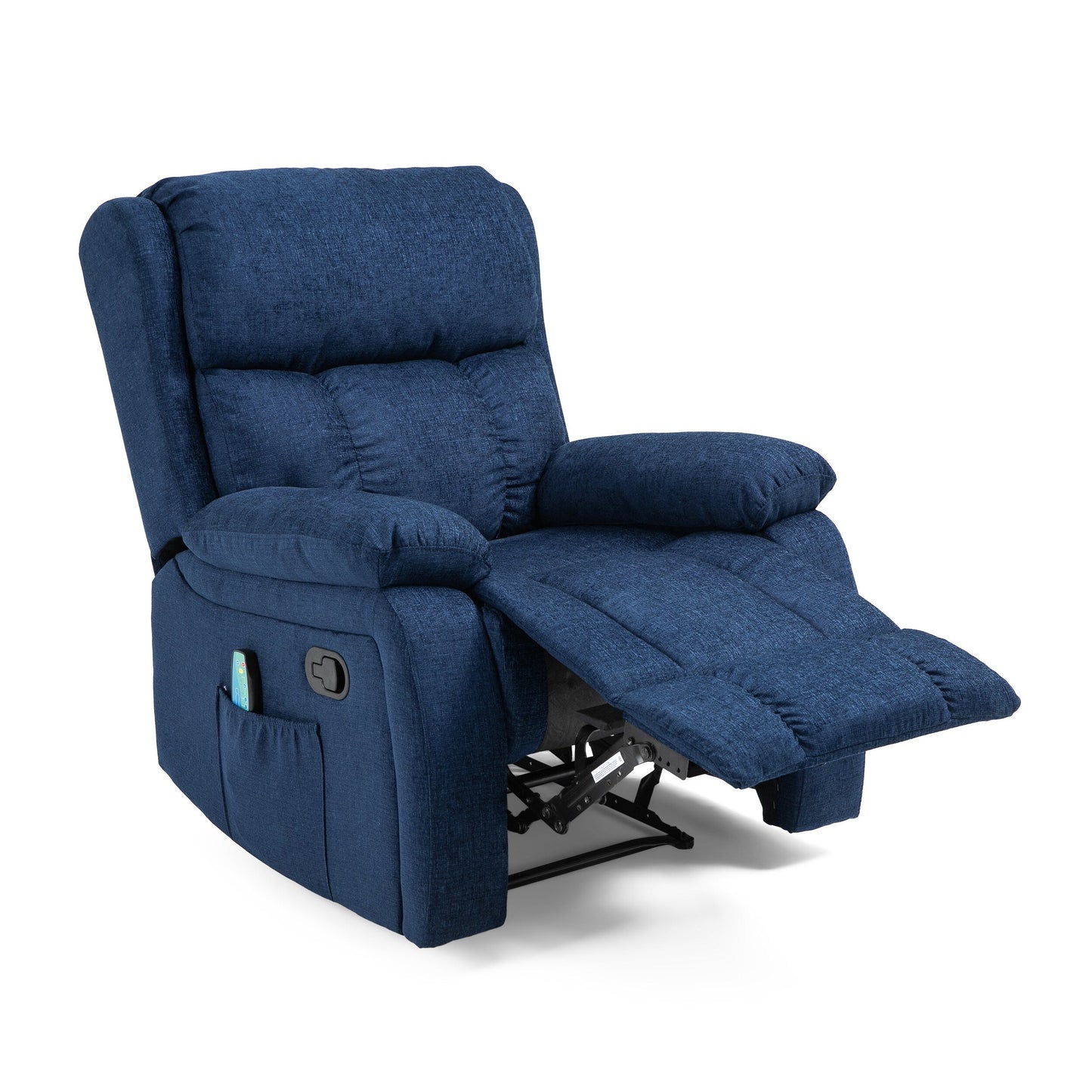 Navy Blue Fabric Massage Manual Recliner with Massage, Lumbar Heating, Side Pockets