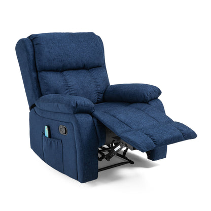 Navy Blue Fabric Massage Manual Recliner with Massage, Lumbar Heating, Side Pockets
