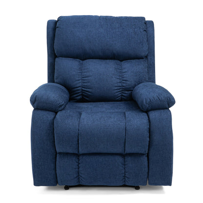 Navy Blue Fabric Massage Manual Recliner with Massage, Lumbar Heating, Side Pockets