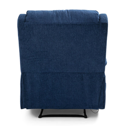Navy Blue Fabric Upholstered Massage Manual Recliner with Massage, Lumbar Heating, and Side Pockets