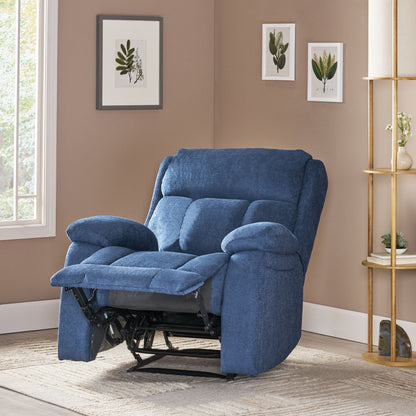 Navy Blue Fabric Upholstered Massage Manual Recliner with Massage, Lumbar Heating, and Side Pockets