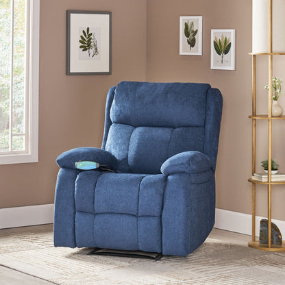 Navy Blue Fabric Upholstered Massage Manual Recliner with Massage, Lumbar Heating, and Side Pockets