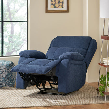 Navy Blue Fabric Upholstered Massage Manual Recliner with Massage, Lumbar Heating, and Side Pockets