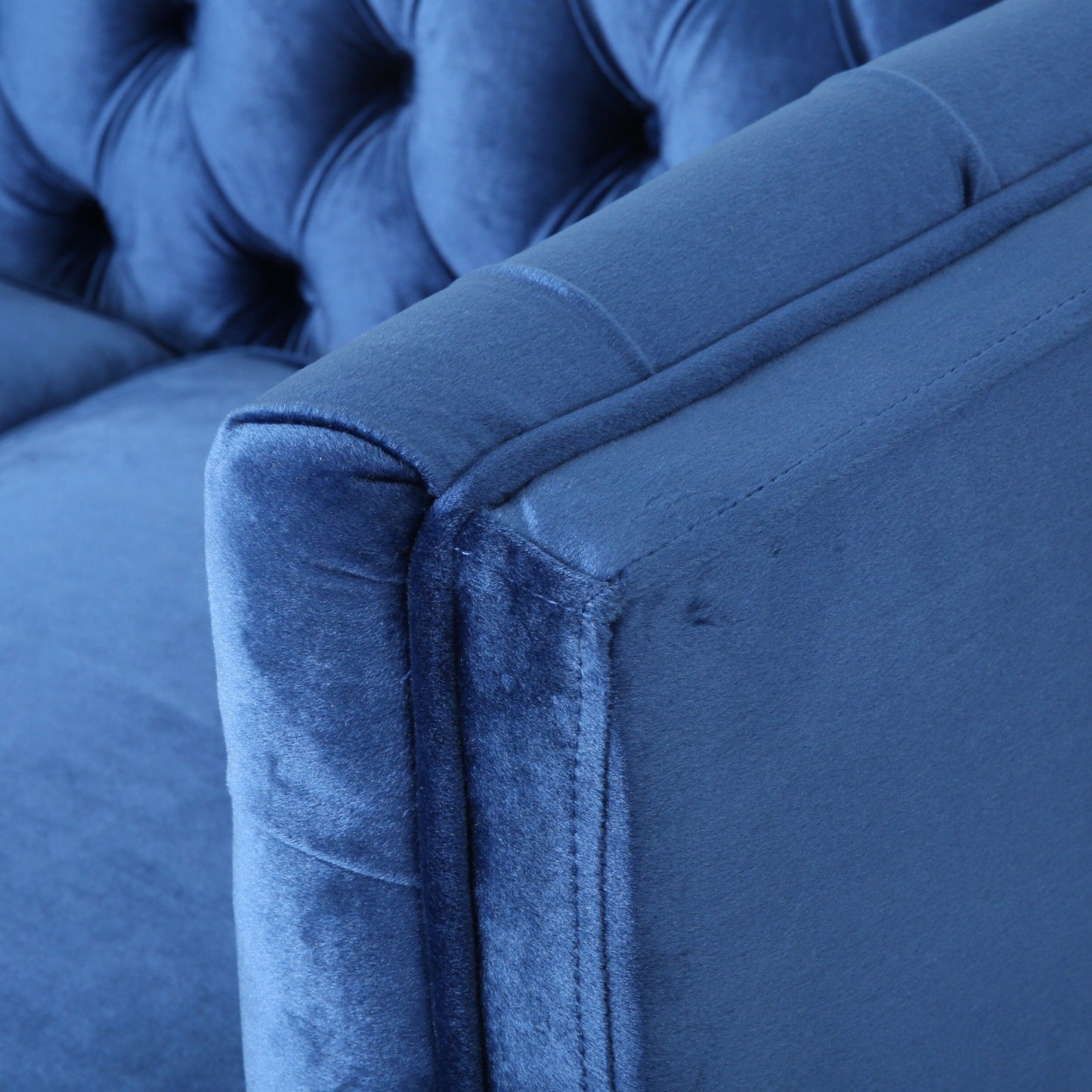 Navy Blue Loveseat Button Tufted Sofa with Wood Legs