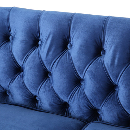 Navy Blue Loveseat Button Tufted Sofa with Wood Legs