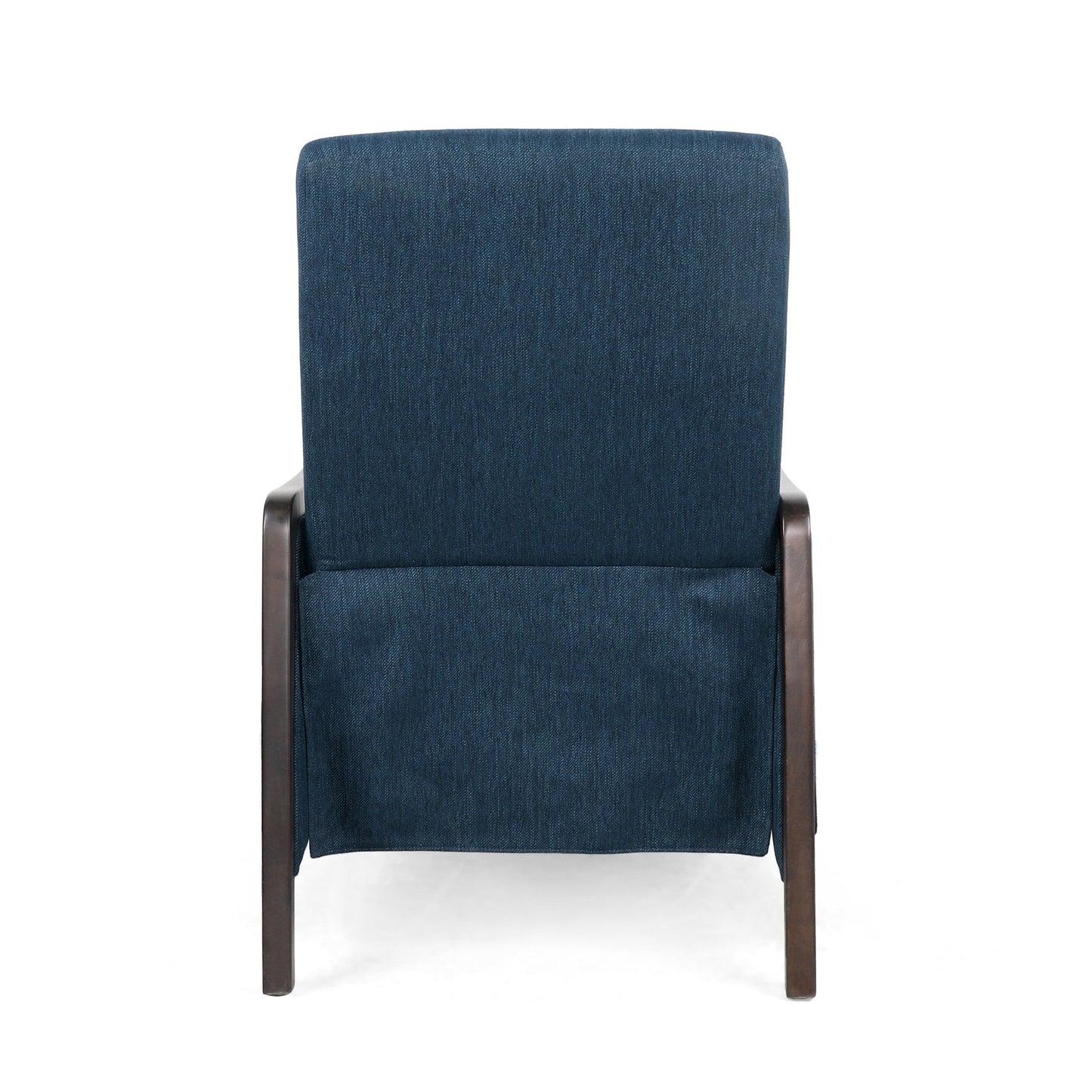 Navy Blue Mid-Century Upholstered Push-Back Recliner with Footrest and Birch Wood Frame