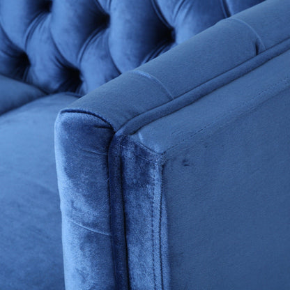 Navy Blue Modern 53.5 Loveseat Button Tufted Sofa with Wood Legs for Living Room