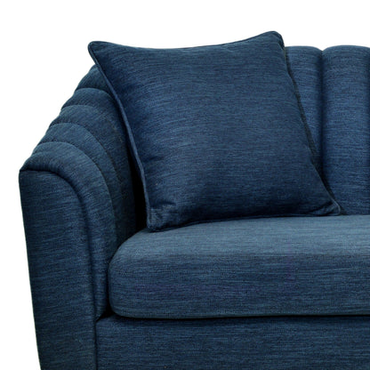Navy Blue Modern 84.5 3-seater Sofa with Wood Legs and Pillows for Living Room