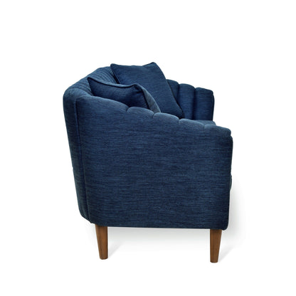 Navy Blue Modern 84.5 3-seater Sofa with Wood Legs and Pillows for Living Room