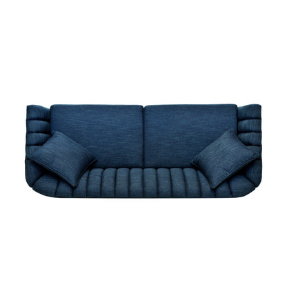 Navy Blue Modern 84.5 3-seater Sofa with Wood Legs and Pillows for Living Room