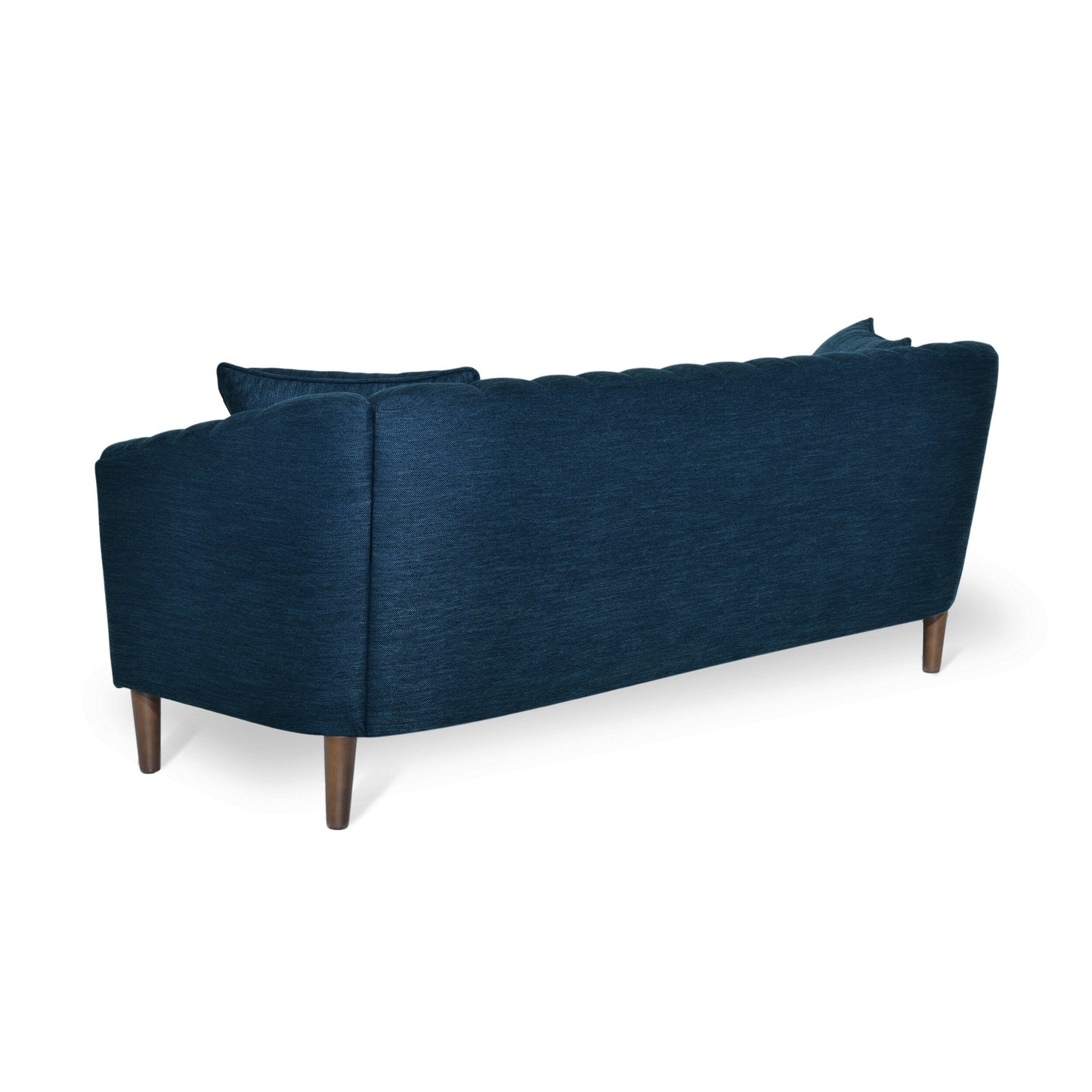 Navy Blue Modern 84.5 3-seater Sofa with Wood Legs and Pillows for Living Room