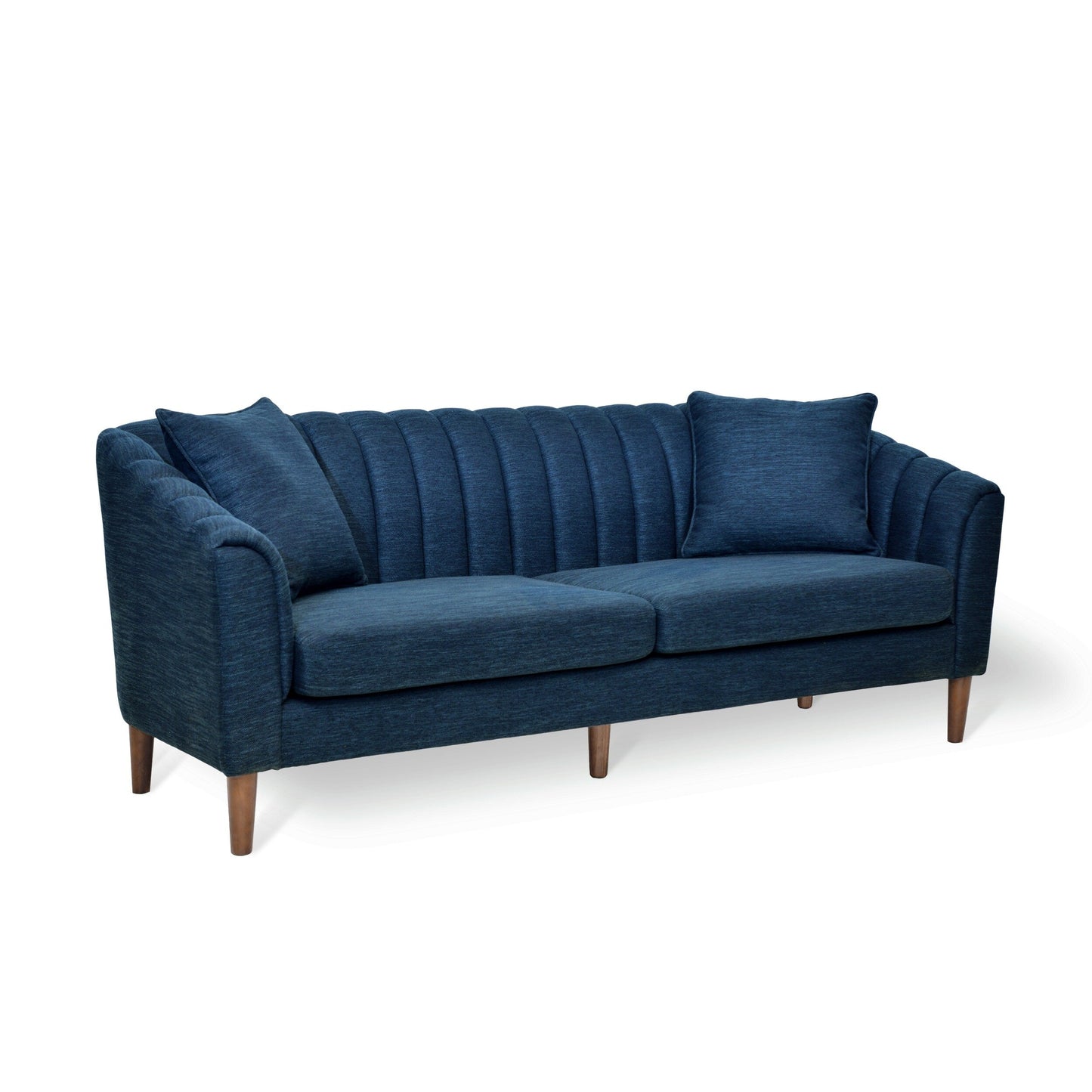 Navy Blue Modern 84.5 3-seater Sofa with Wood Legs and Pillows for Living Room