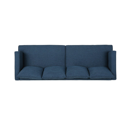 Navy Blue Modern 86 3-seater Sofa with Wood Legs and Tufted Back for Living Room