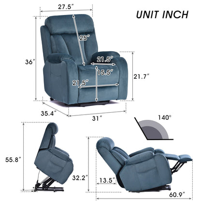 Navy Blue Power Lift Recliner Chair for Elderly with Adjustable Angles, Side Pocket, and Remote Control