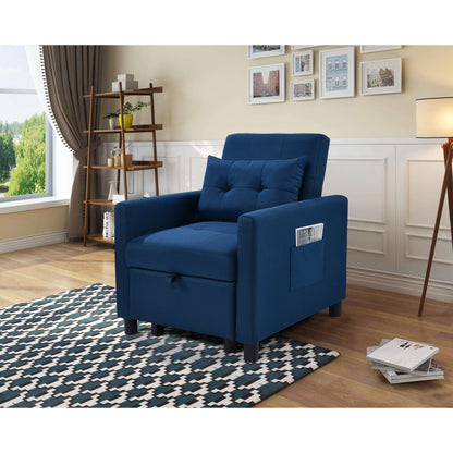Navy Modern 27.5 3 in 1 Single Convertible Sofa Bed with Adjustable Back and Pillow for Living Room