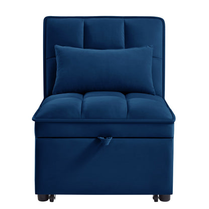 Navy Velvet Folding Sofa Bed with Adjustable Backrest