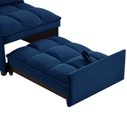 Navy Velvet Folding Sofa Bed with Adjustable Backrest