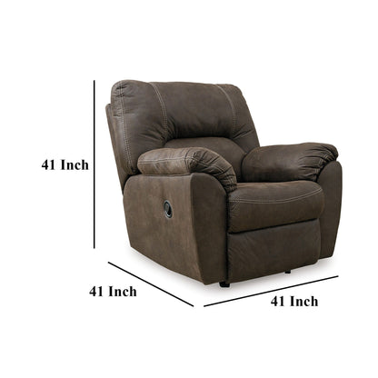 Neal Rocker Recliner Chair, Foam Cushions, Canyon Brown Faux Leather