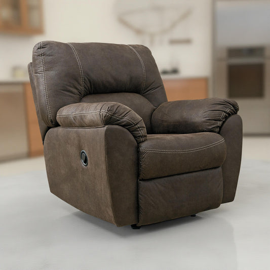Neal Rocker Recliner Chair, Foam Cushions, Canyon Brown Faux Leather