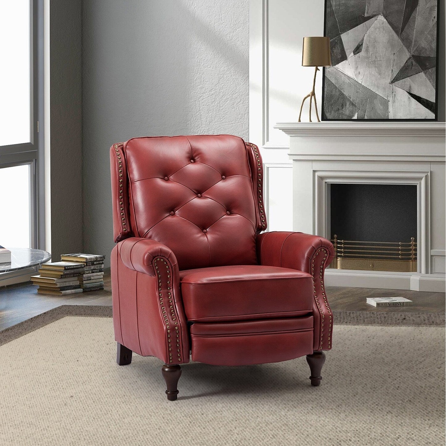 Nestor Mid Century Genuine Leather Recliner with Solid Wood Legs by HULALA HOME
