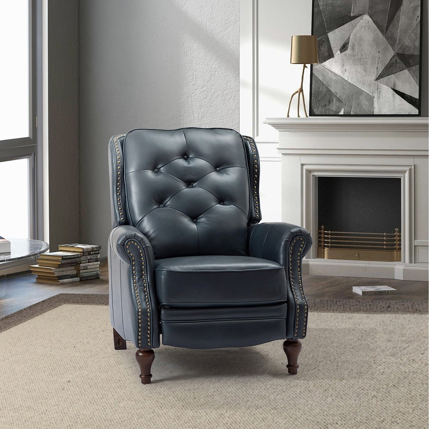 Nestor Mid Century Genuine Leather Recliner with Solid Wood Legs by HULALA HOME