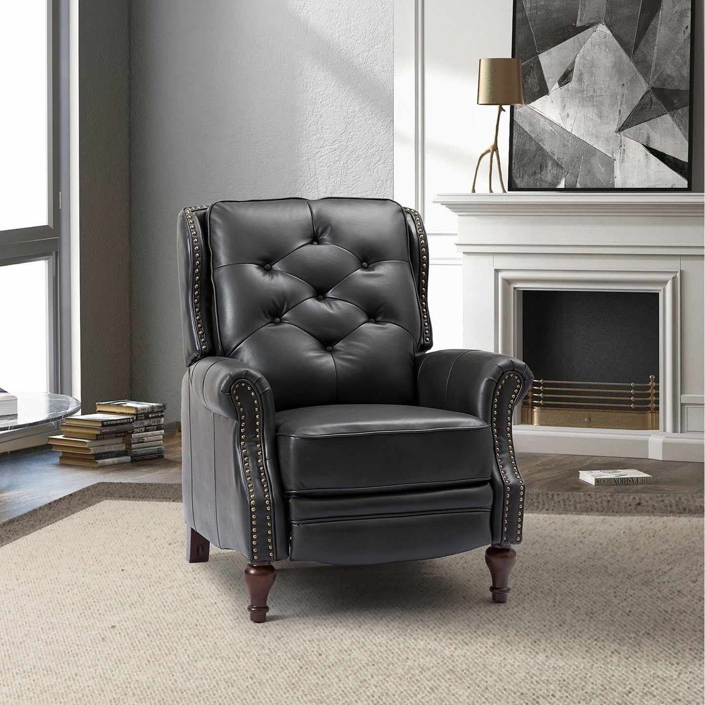 Nestor Mid Century Genuine Leather Recliner with Solid Wood Legs by HULALA HOME