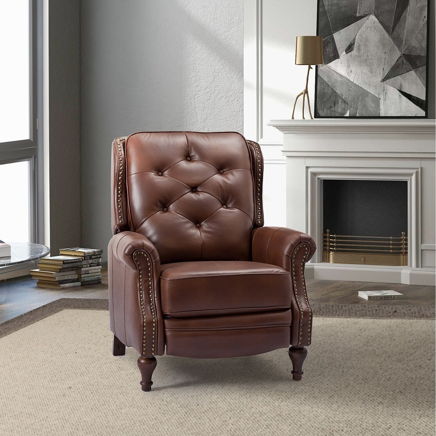 Nestor Mid Century Genuine Leather Recliner with Solid Wood Legs by HULALA HOME