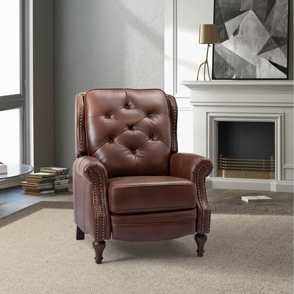 Nestor Mid Century Genuine Leather Recliner with Solid Wood Legs by HULALA HOME