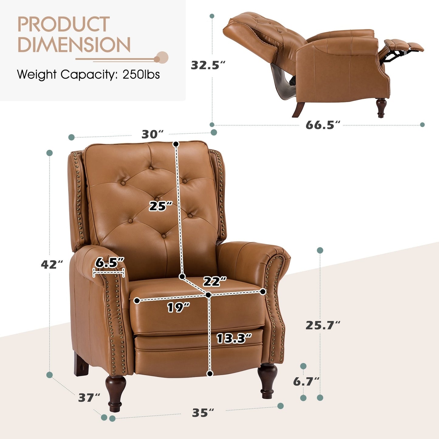Nestor Mid Century Genuine Leather Recliner with Solid Wood Legs by HULALA HOME