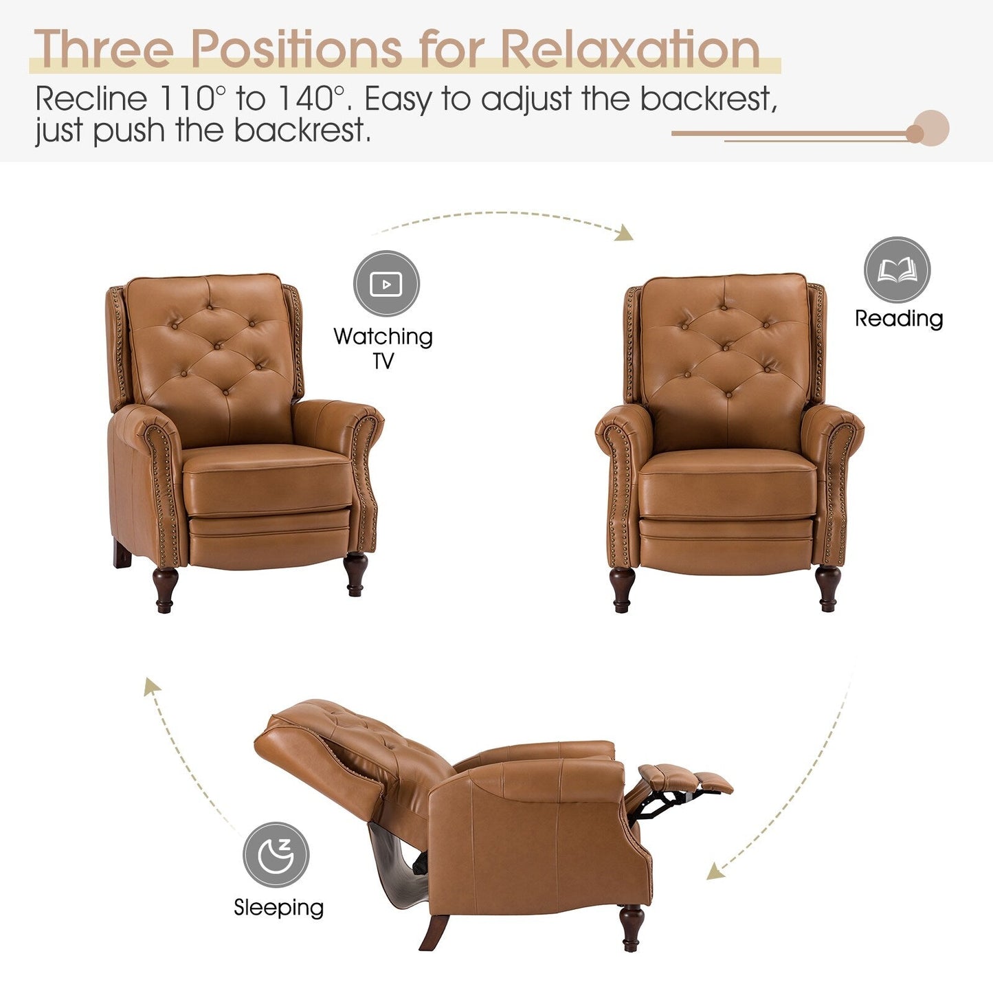 Nestor Mid Century Genuine Leather Recliner with Solid Wood Legs by HULALA HOME