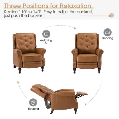 Nestor Mid Century Genuine Leather Recliner with Solid Wood Legs by HULALA HOME
