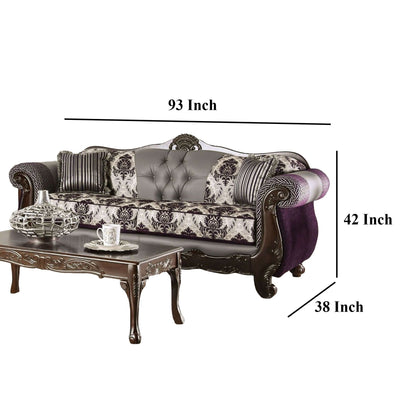 Nicola Sofa, Purple, Gray Chenille, Faux Leather, 2 Pillows 93 Inch